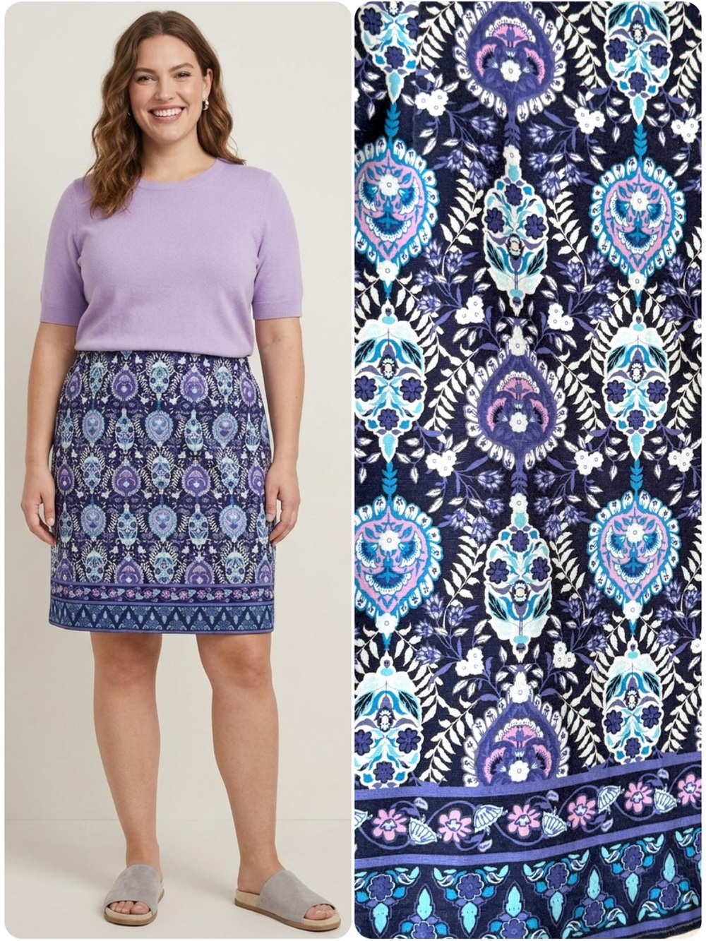 Talbots Paisley Damask A-line Cotton Canvas Pencil Skirt Plus Size 20W